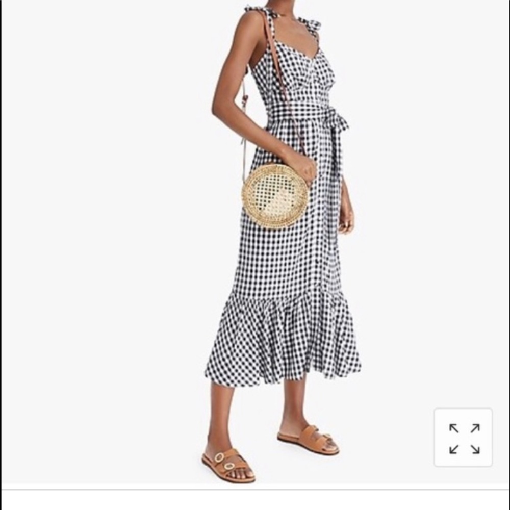NWT J. Crew Ruffle Button Gingham Dress, 4 Petite